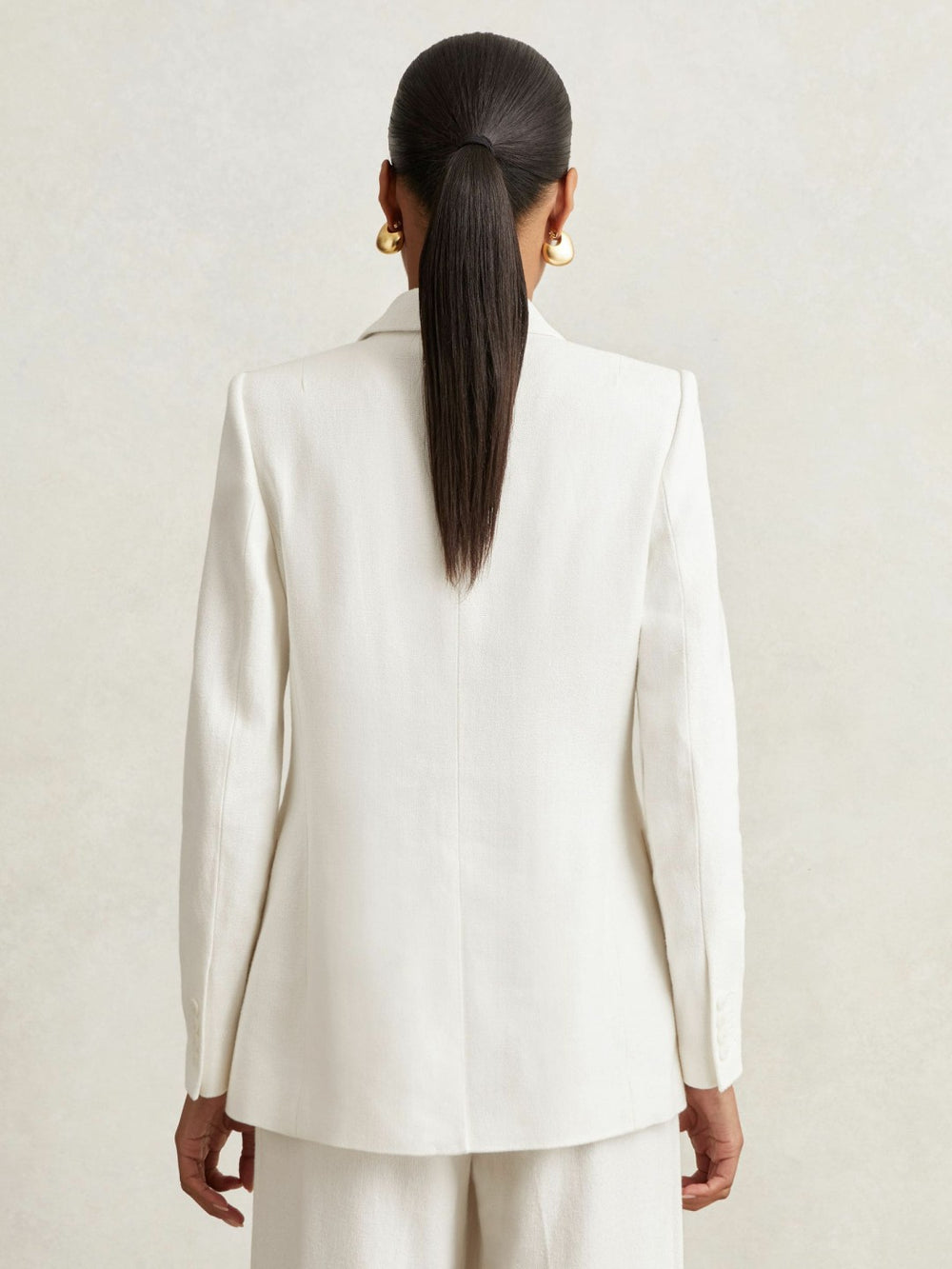 Women Linen-Blend Double-Breasted Suit Jacket in White