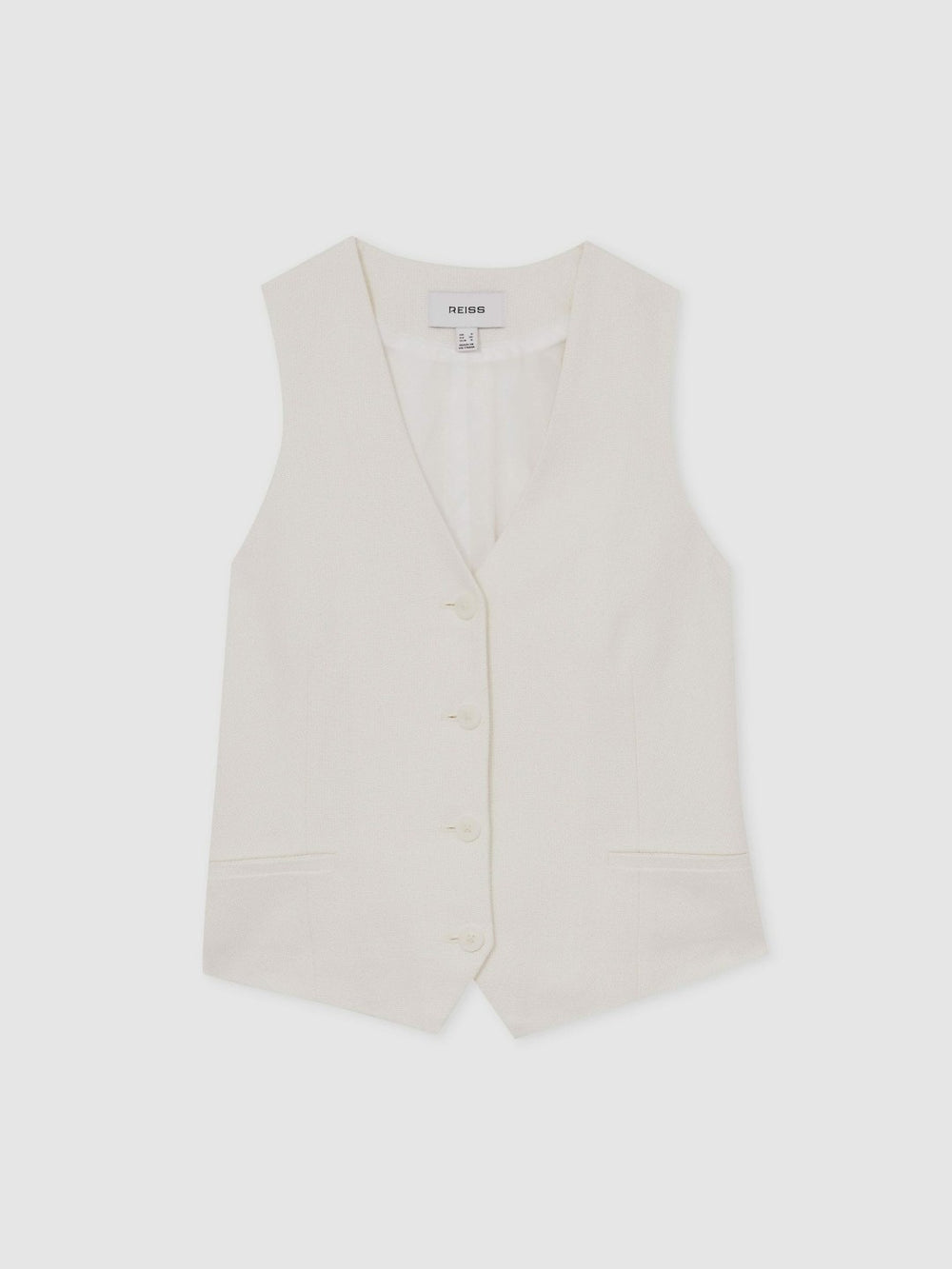 Women Linen-Blend Button-Through Waistcoat in White