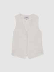 Women Linen-Blend Button-Through Waistcoat in White