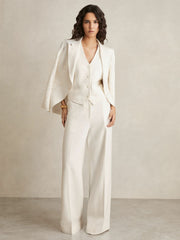 Women Linen-Blend Button-Through Waistcoat in White
