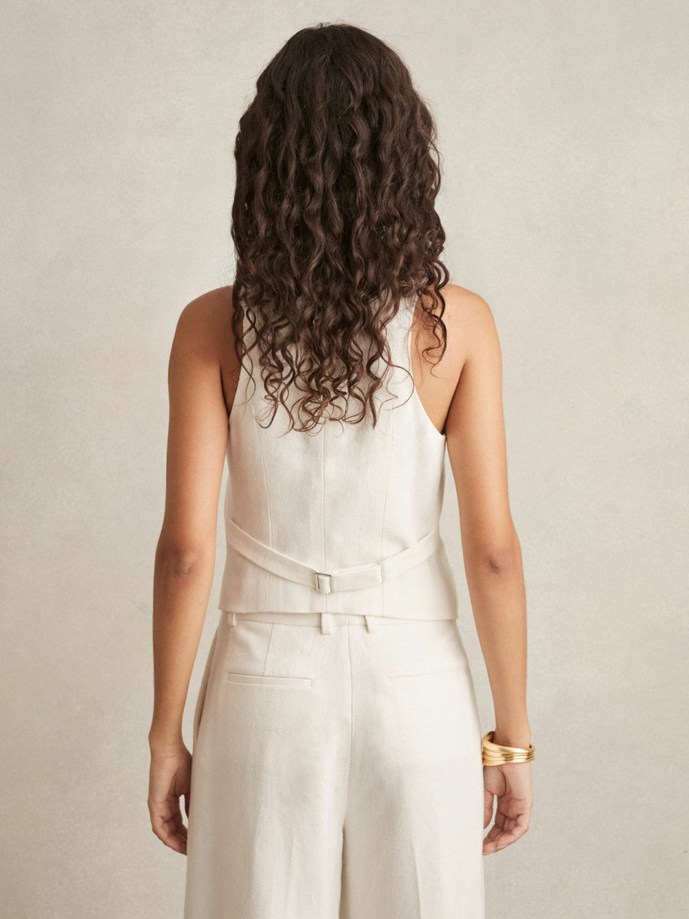 Women Linen-Blend Button-Through Waistcoat in White