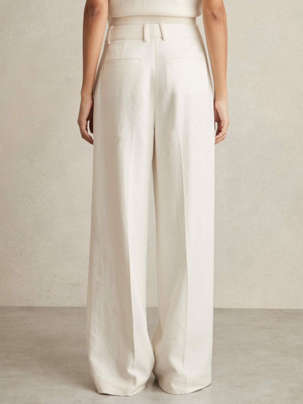 Women Linen-Blend Wide-Leg Trousers in White