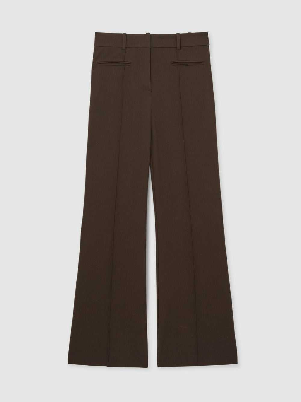 Women Petite High Rise Flared Trousers in Chocolate Brown