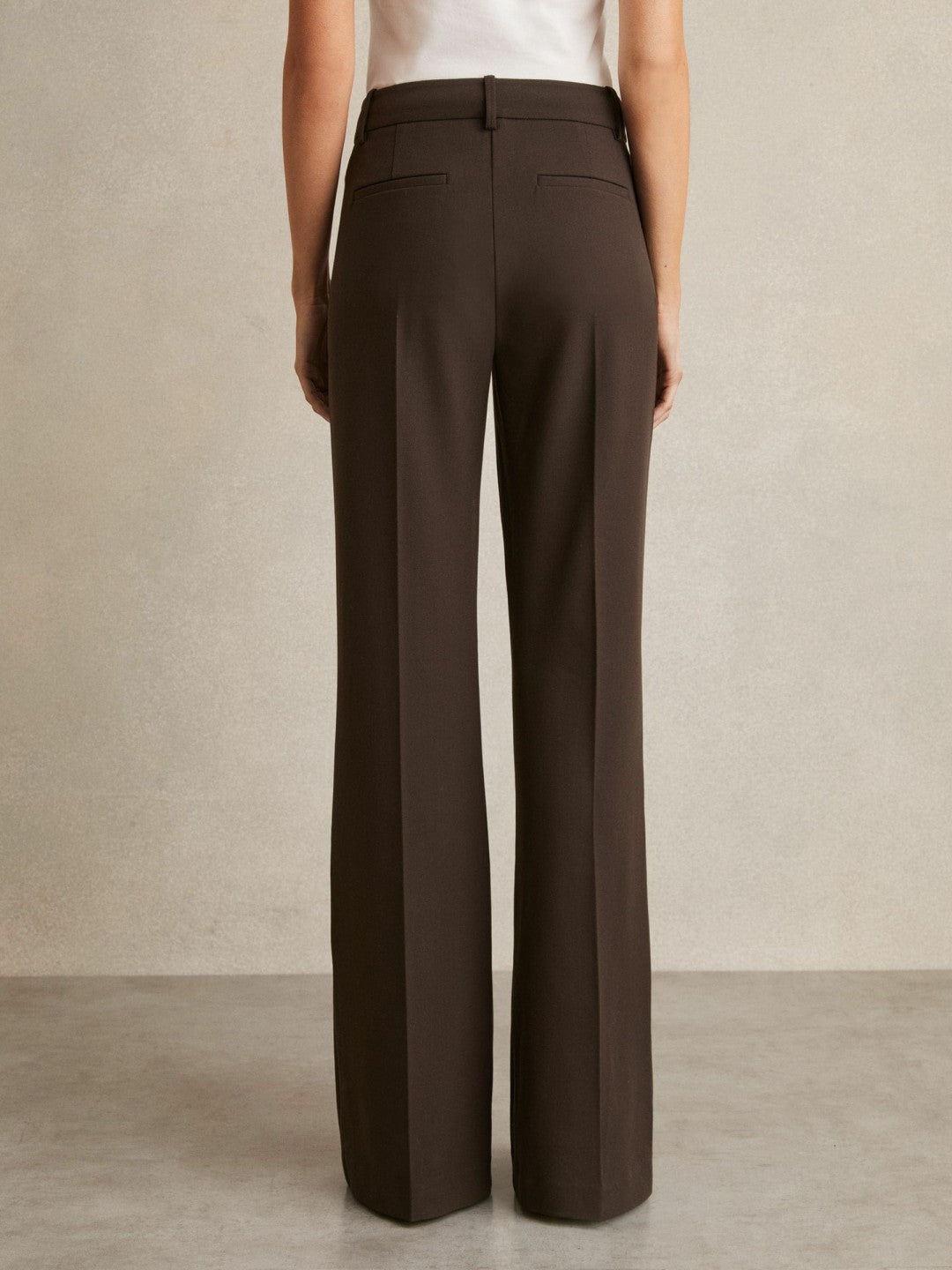 Women Petite High Rise Flared Trousers in Chocolate Brown