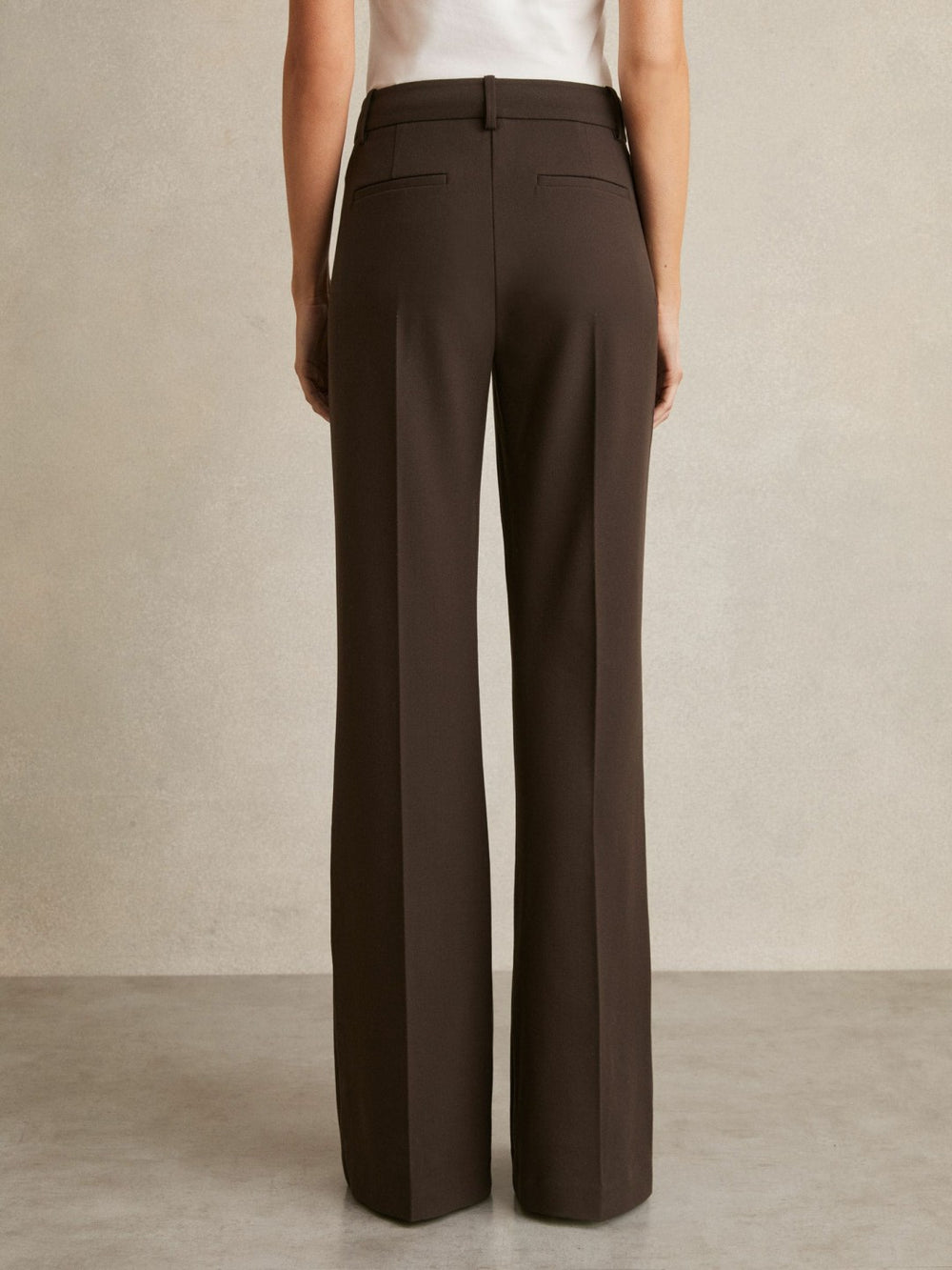 Women Petite High Rise Flared Trousers in Chocolate Brown