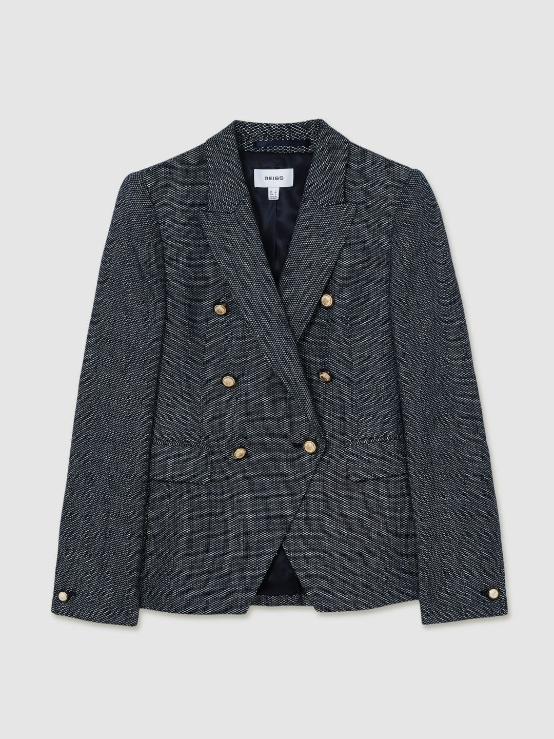 Women Linen-Cotton Double-Breasted Blazer in Navy