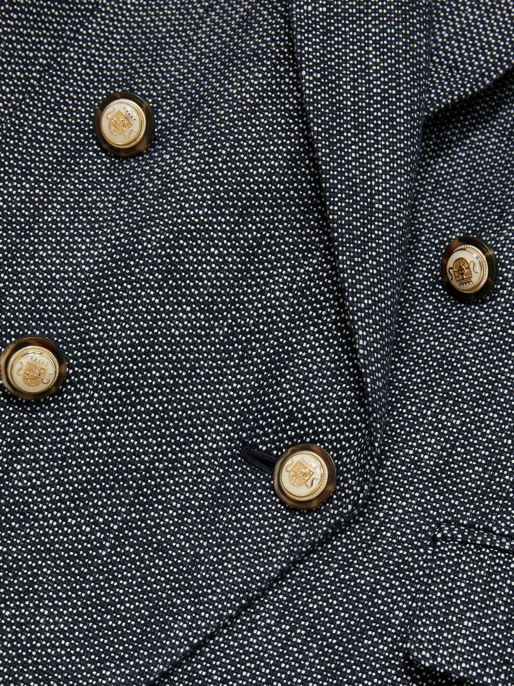 Women Linen-Cotton Double-Breasted Blazer in Navy