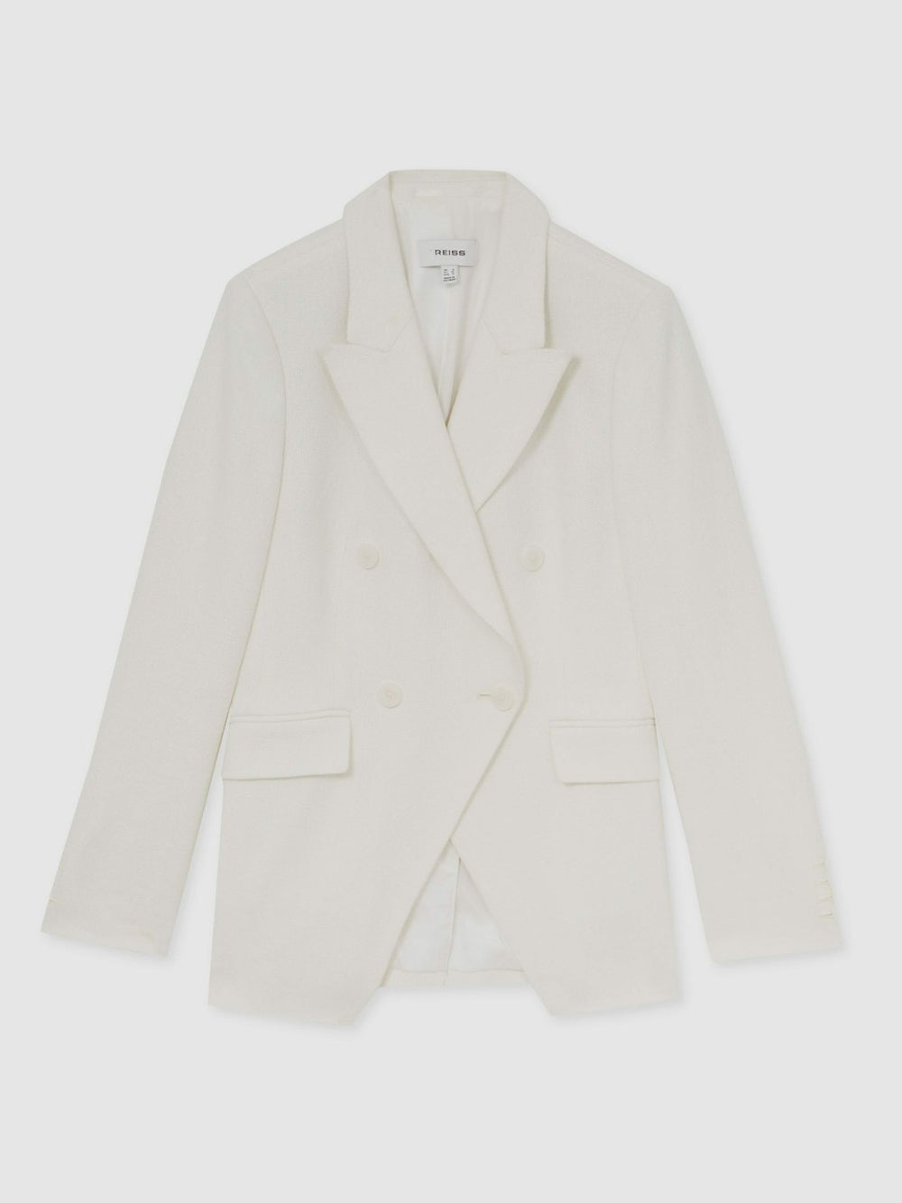 Women Petite Linen-Blend Double-Breasted Suit Jacket in White