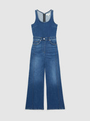 Women Wide-Leg Racer-Back Denim Jumpsuit in Indigo