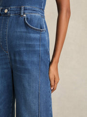 Women Wide-Leg Racer-Back Denim Jumpsuit in Indigo