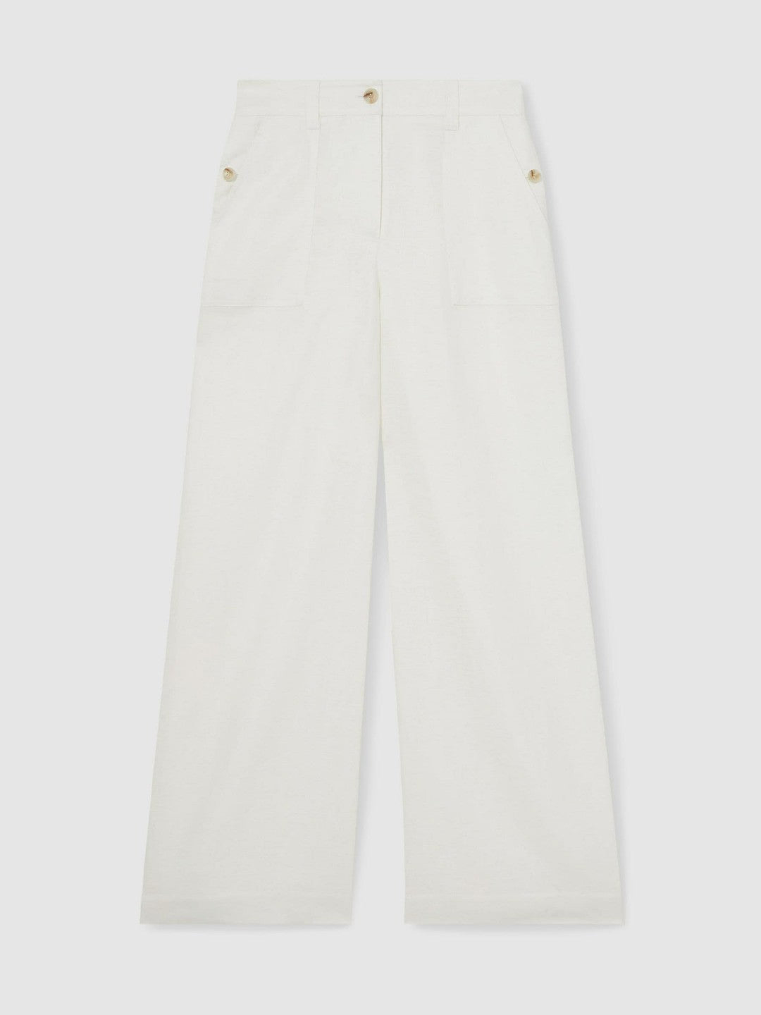 Women Petite Linen Wide Leg Trousers in White
