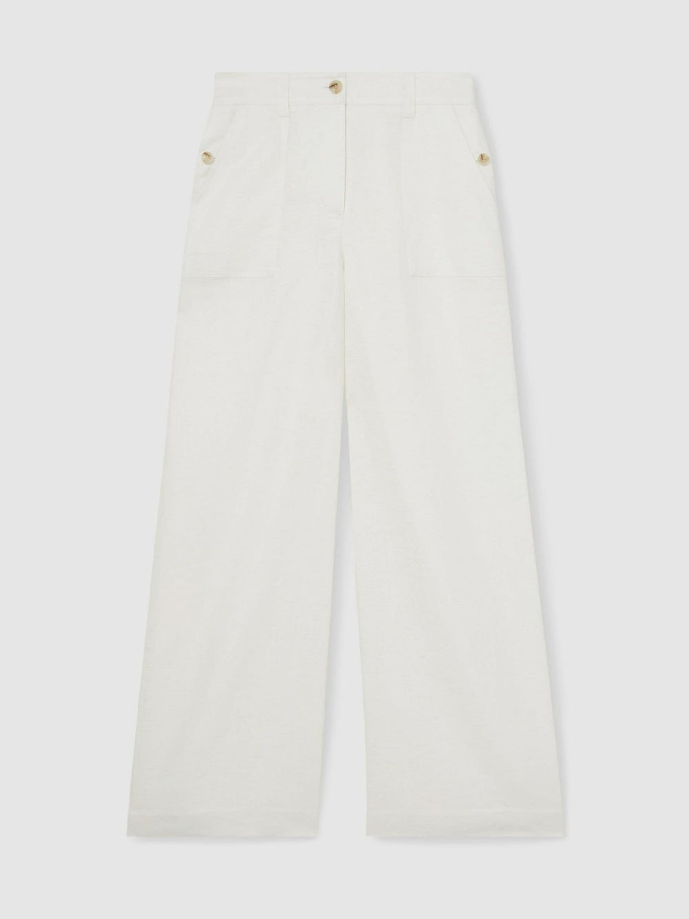 Women Petite Linen Wide Leg Trousers in White