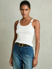 Women Stretch-Cotton D-Ring Strap Vest in White