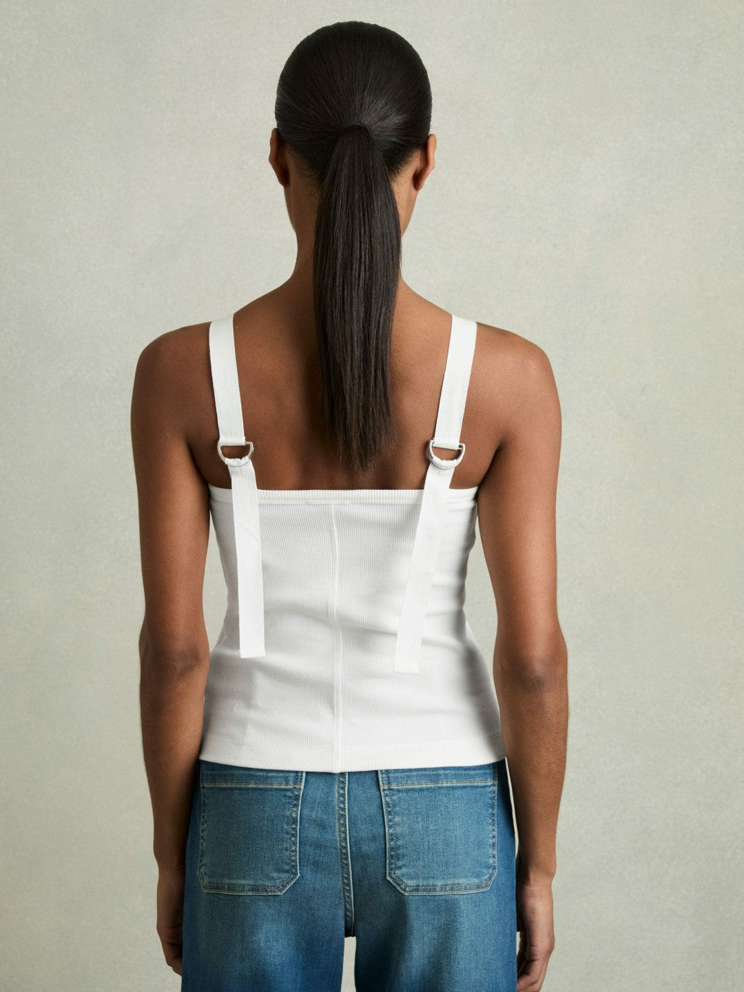Women Stretch-Cotton D-Ring Strap Vest in White