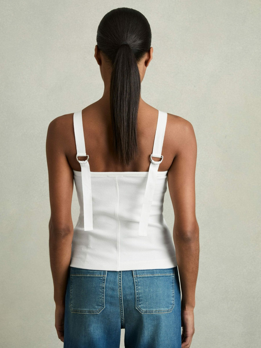 Women Stretch-Cotton D-Ring Strap Vest in White