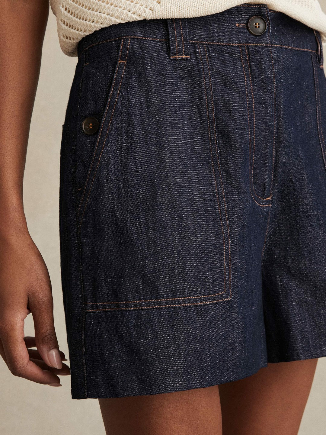 Women Linen Shorts in Indigo