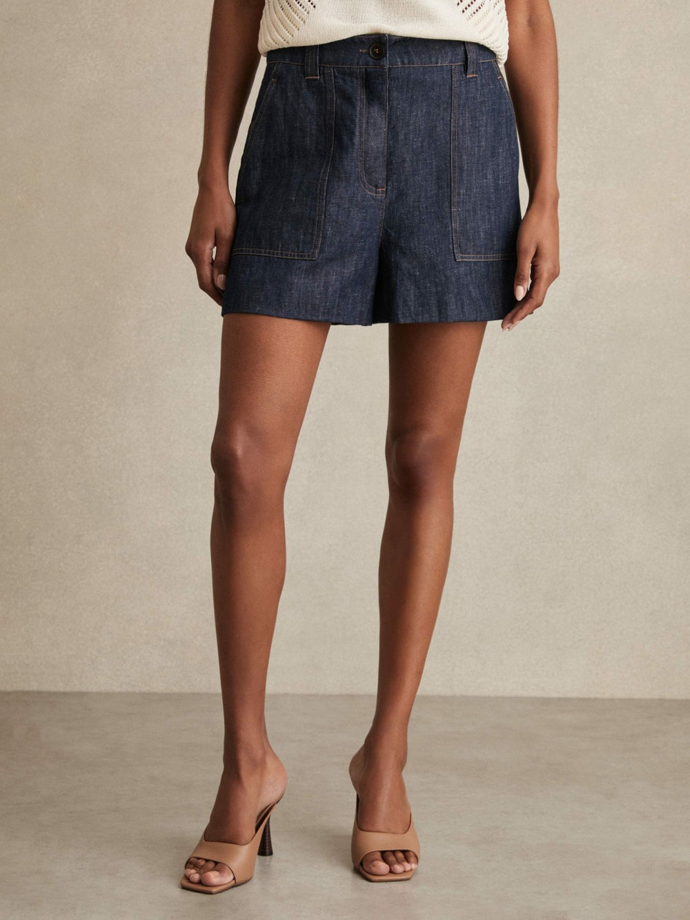 Women Linen Shorts in Indigo