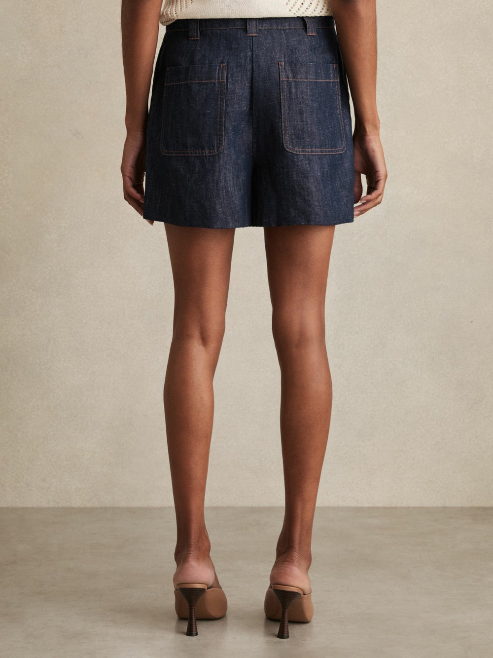Women Linen Shorts in Indigo