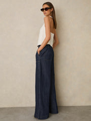 Women Linen Wide Leg Trousers in Indigo