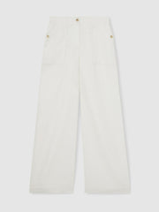 Women Linen Wide Leg Trousers in White