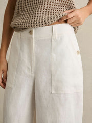 Women Linen Wide Leg Trousers in White