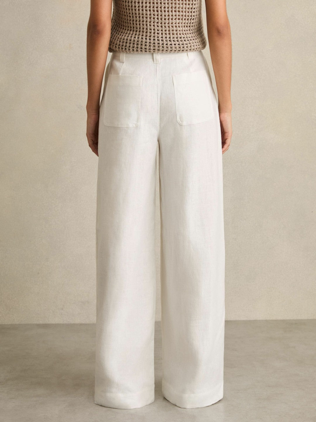 Women Linen Wide Leg Trousers in White