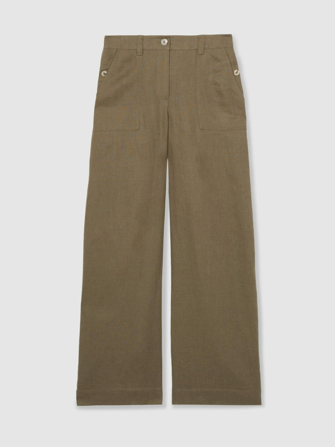 Women Petite Linen Wide Leg Trousers in Khaki