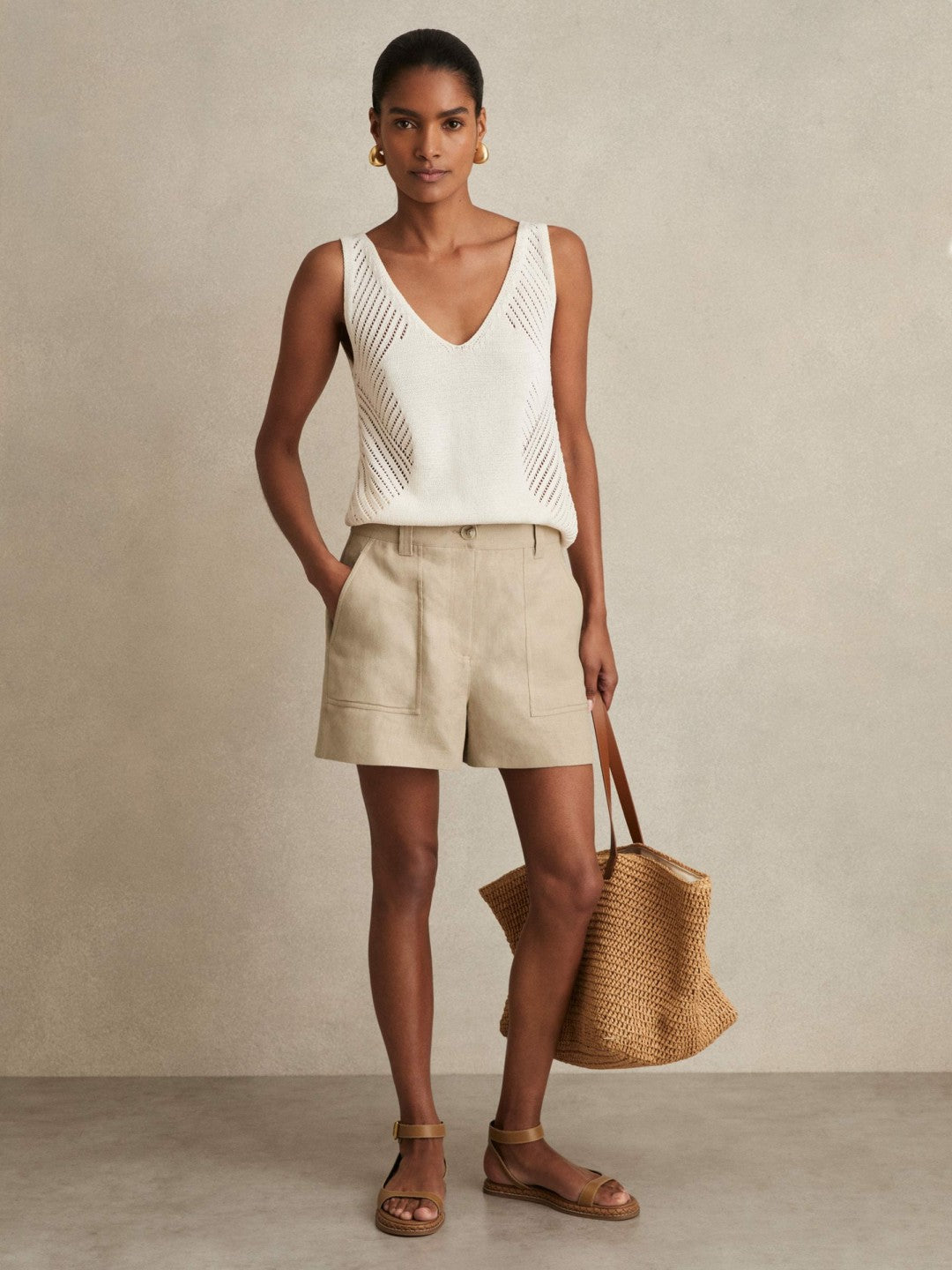 Women Linen Shorts in Neutral