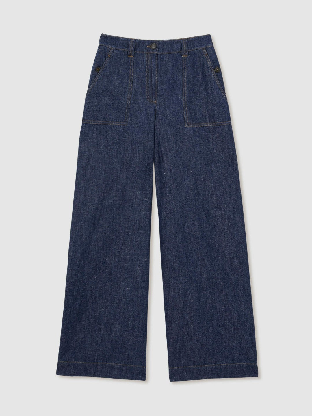 Women Petite Linen Wide Leg Trousers in Indigo