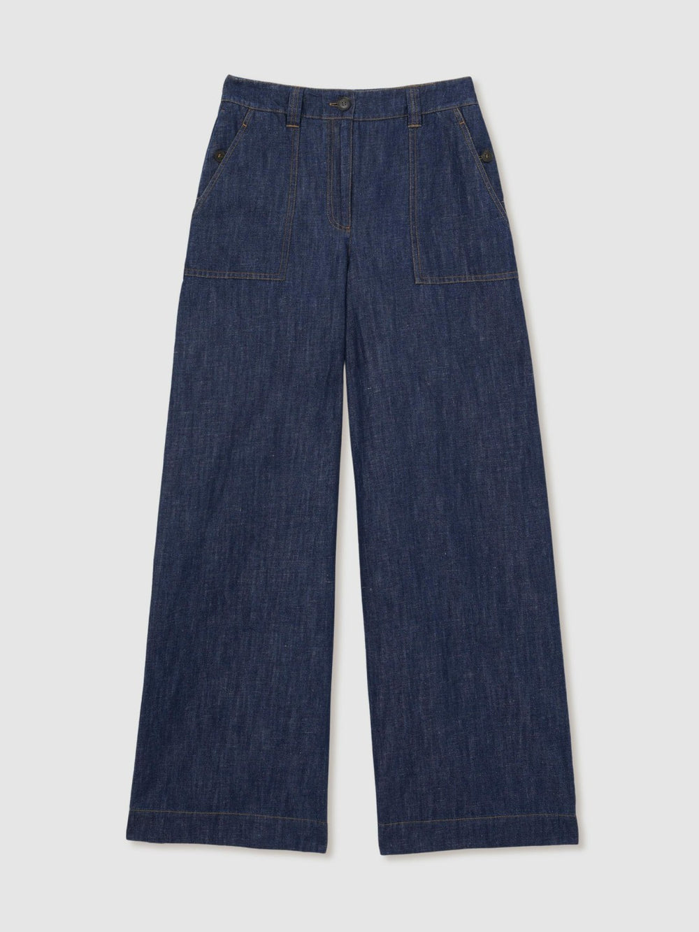 Women Petite Linen Wide Leg Trousers in Indigo
