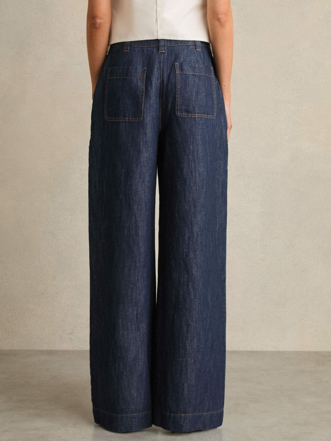 Women Petite Linen Wide Leg Trousers in Indigo