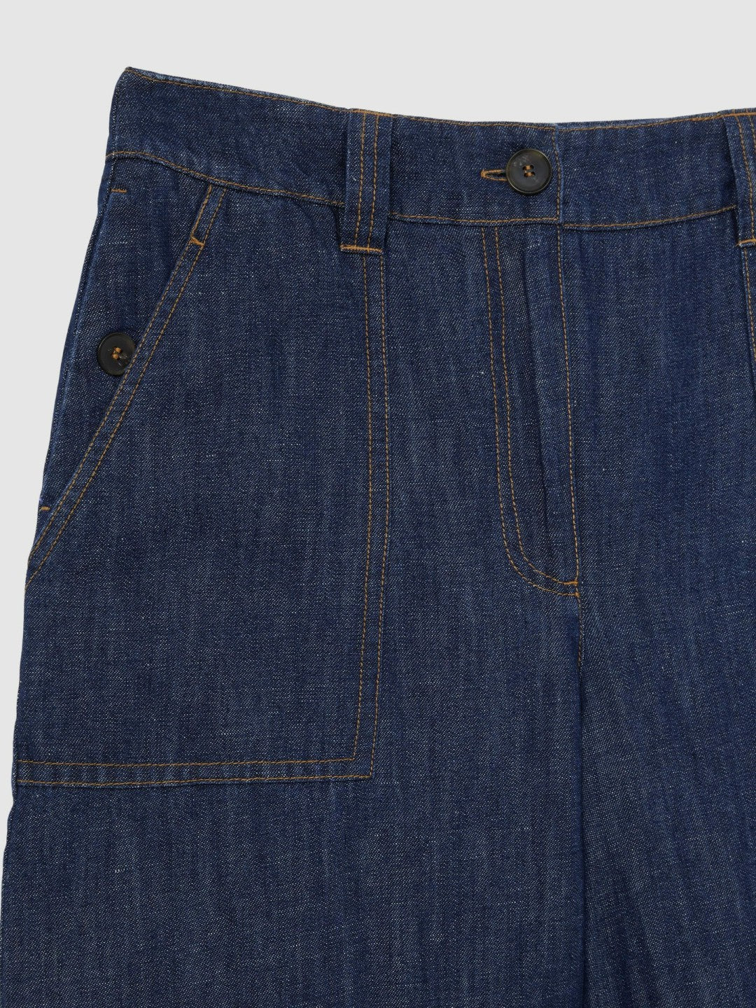 Women Petite Linen Wide Leg Trousers in Indigo
