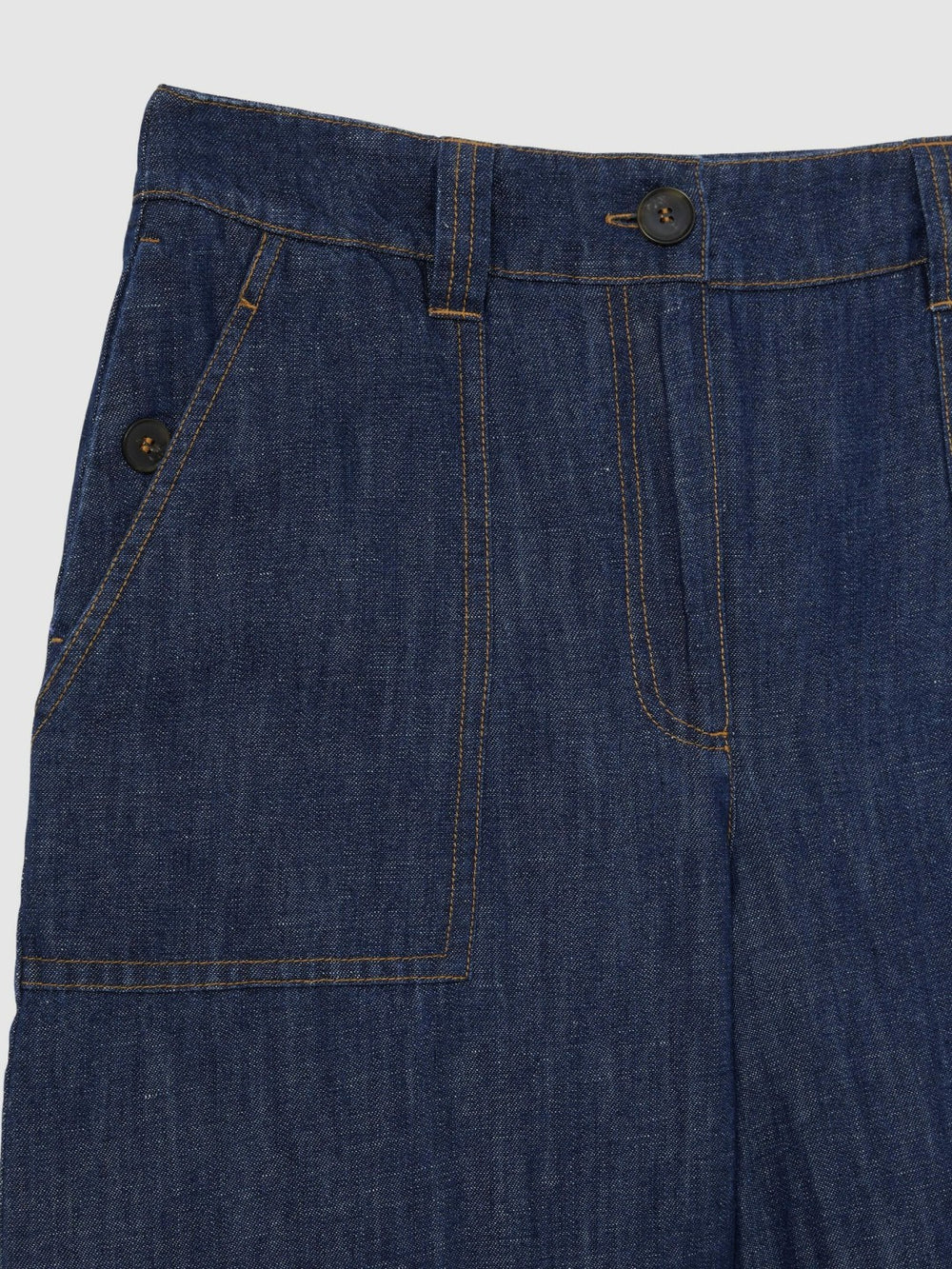 Women Petite Linen Wide Leg Trousers in Indigo