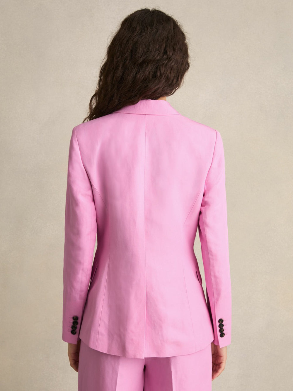 Women Single Breasted Suit Jacket With Linen in Pink