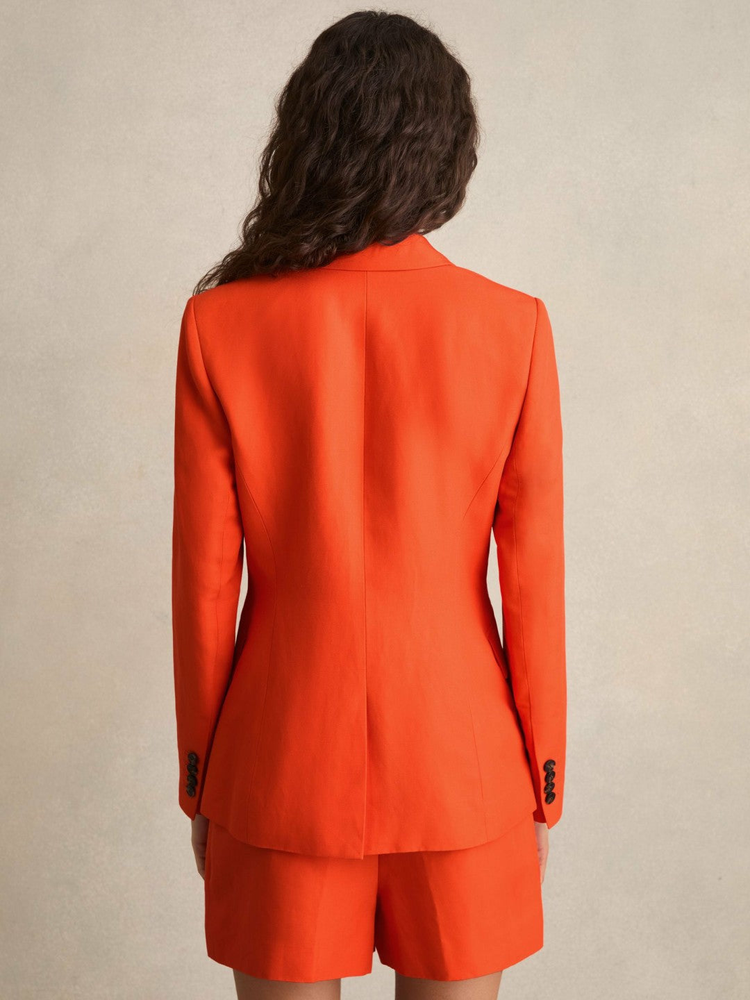 Women Single Breasted Suit Jacket With Linen in Orange