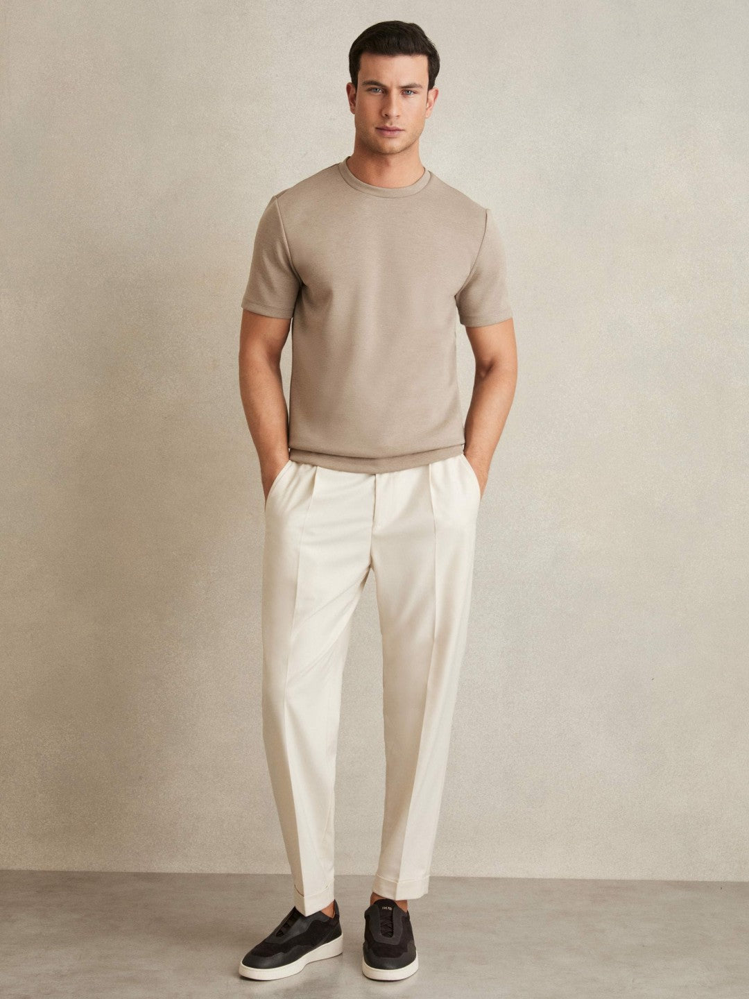 Men Interlock Jersey Crew Neck T-Shirt in Taupe Brown