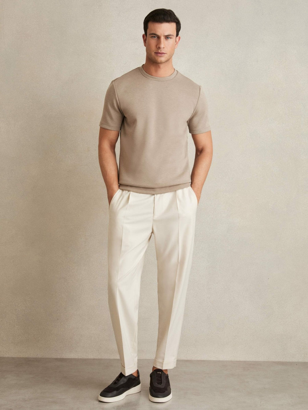 Men Interlock Jersey Crew Neck T-Shirt in Taupe Brown