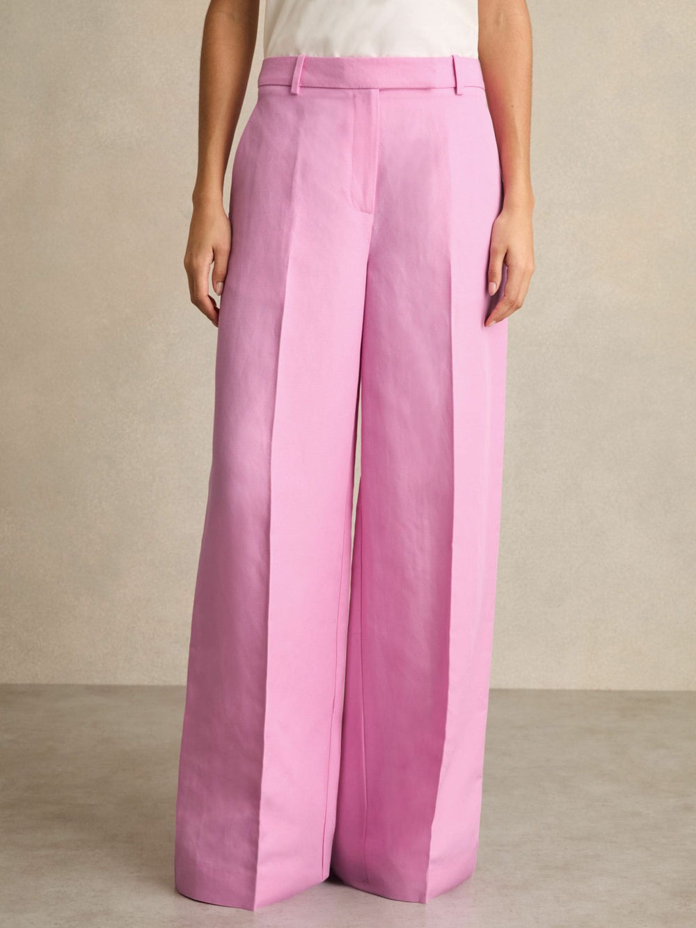 Women Wide-Leg Trousers With Linen in Pink
