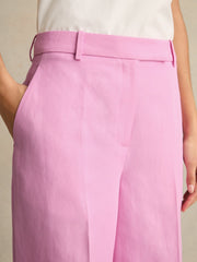 Women Wide-Leg Trousers With Linen in Pink