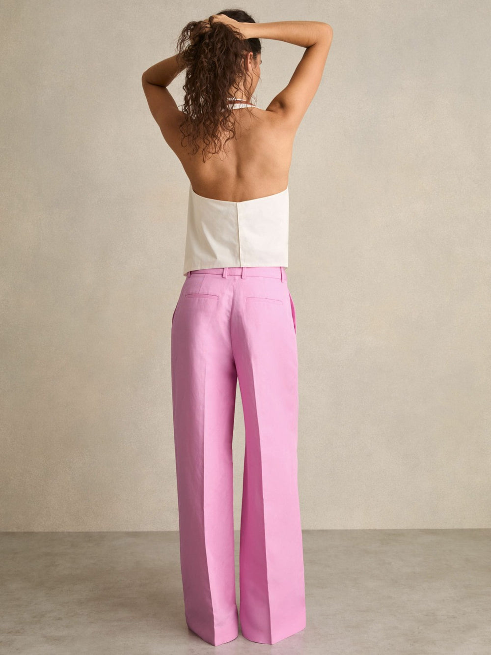 Women Wide-Leg Trousers With Linen in Pink