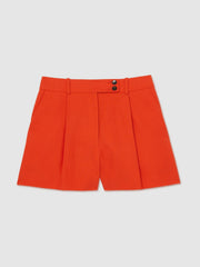 Women Tailored Shorts With Linen in Orange