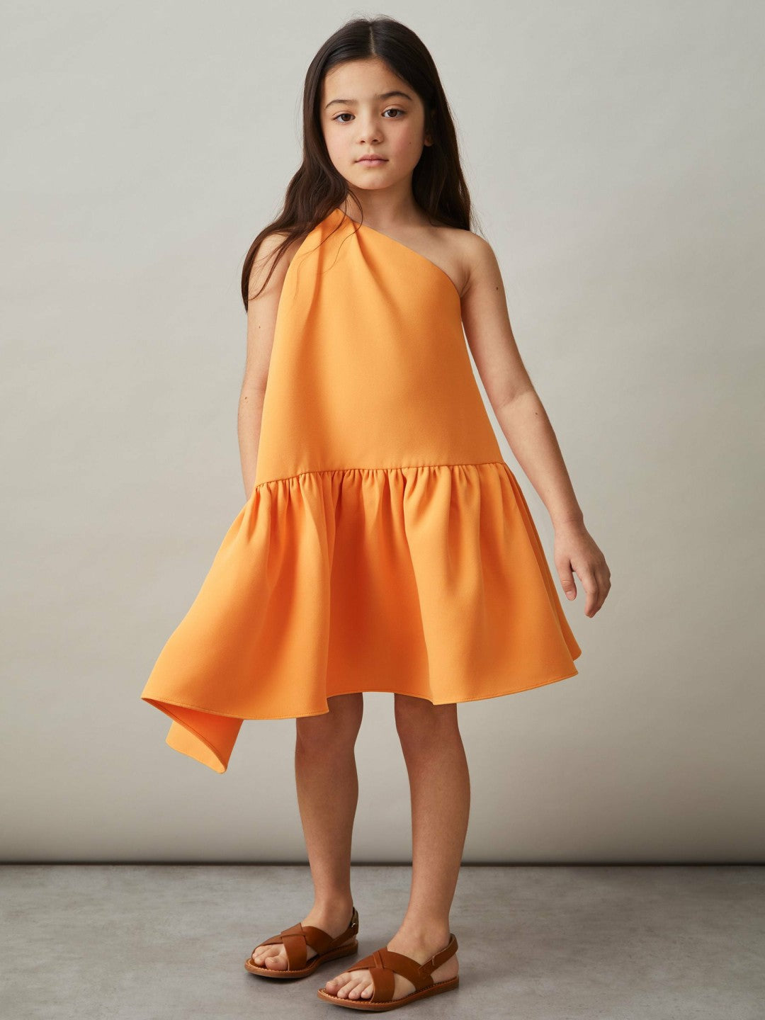 Children & Baby 4-9 yrs One-Shoulder Tiered Dress in Orange