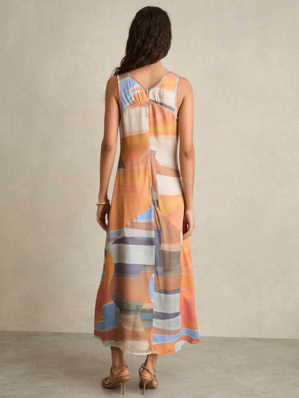 Women Sunset Print Sleeveless Slip Dress in Coral
