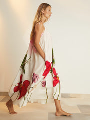 Women NYBG Floral Print Maxi Dress With Linen in Ivory