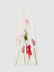 Women NYBG Floral Print Maxi Dress With Linen in Ivory