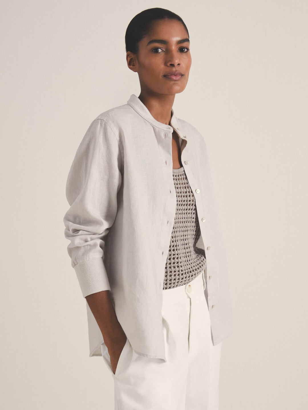 Women | Les 100 Ciels Linen Shirt in Soft Grey