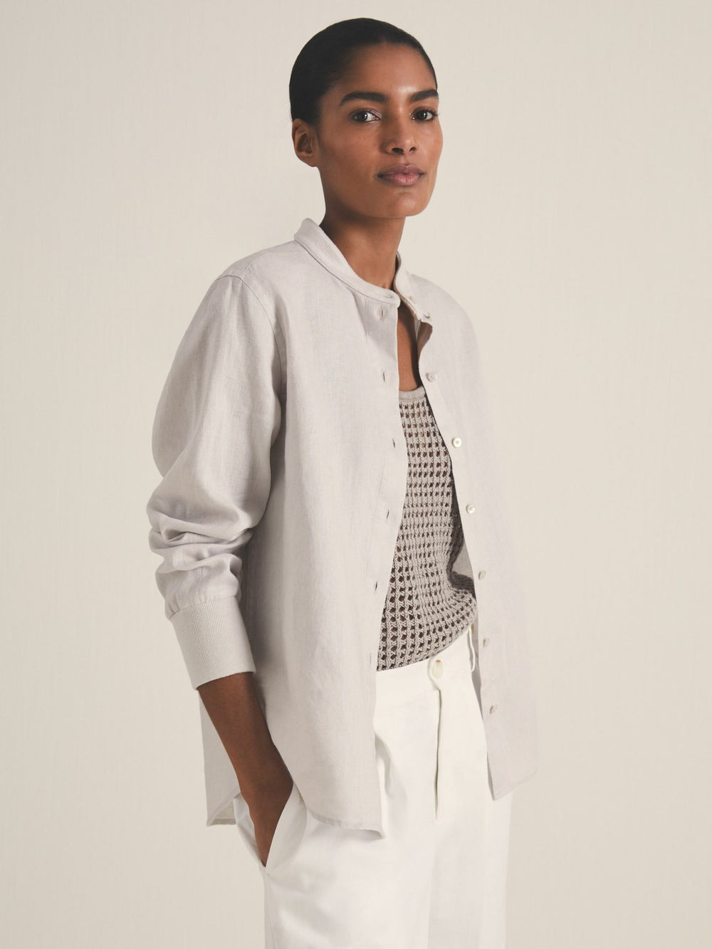 Women | Les 100 Ciels Linen Shirt in Soft Grey