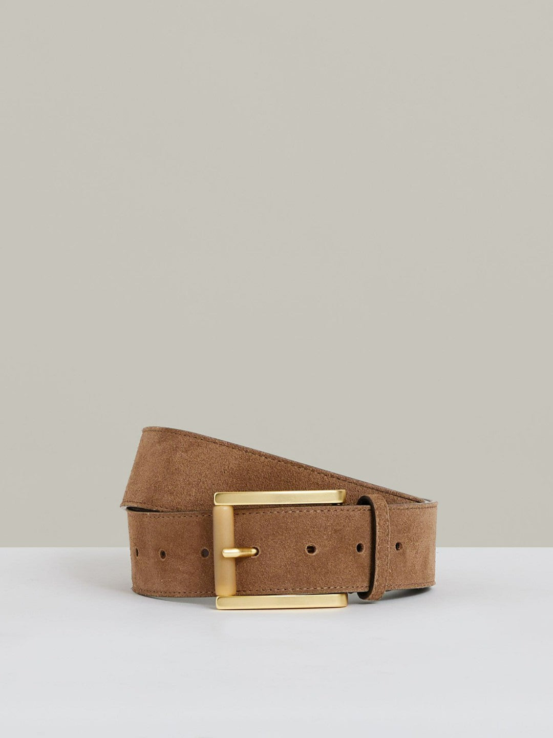 Women Suede Square Roller Buckle Belt in Tan