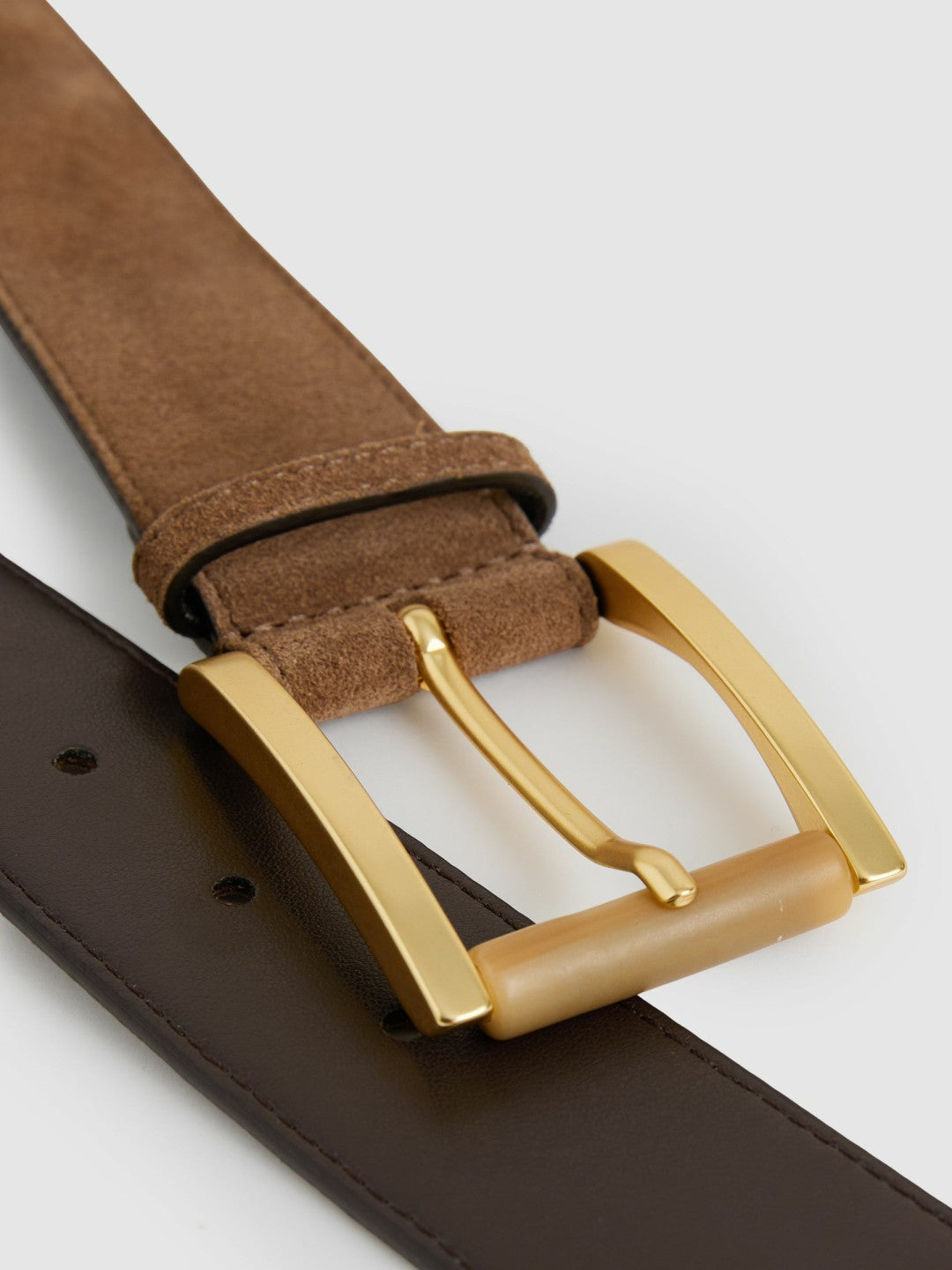 Women Suede Square Roller Buckle Belt in Tan