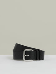 Women Leather Square Roller Buckle Belt in Black